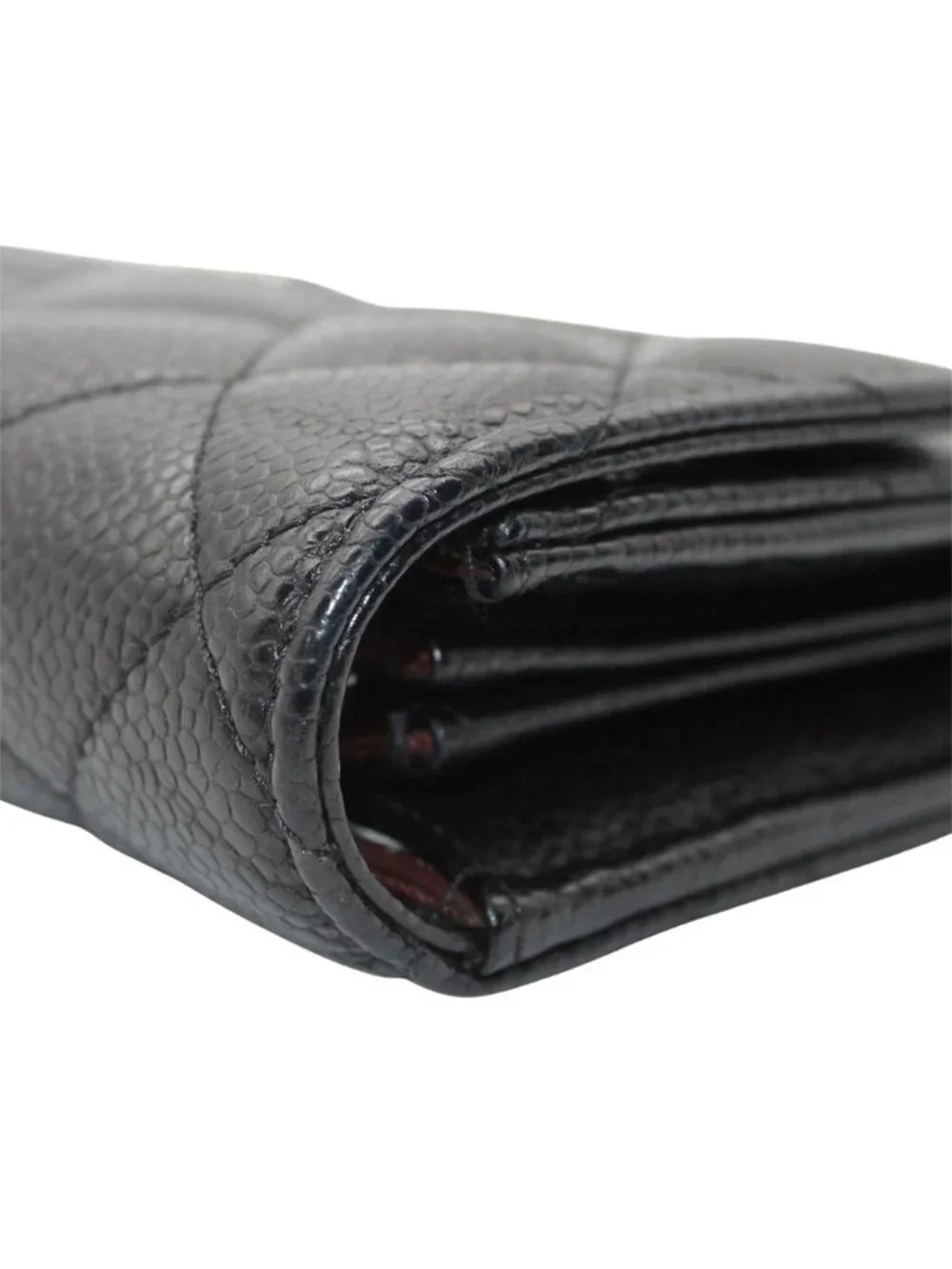 Chanel Wallet Quilted Caviar Leather Black Silver